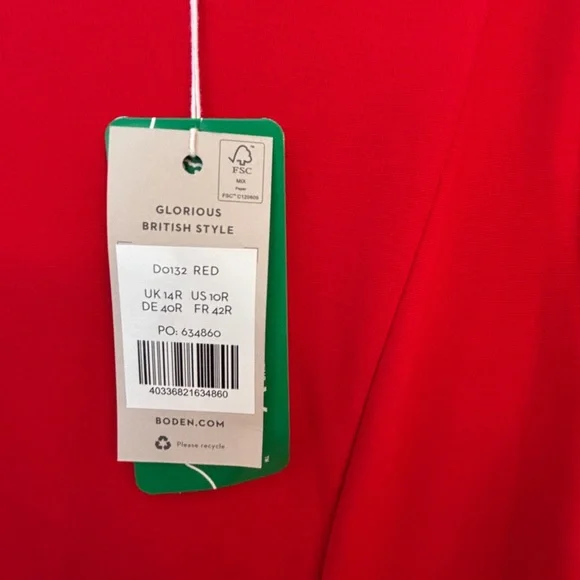 Boden Classic Red Midi Dress w Flutter Sleeves NEW Women US 10R DO132 Red - Picture 15 of 16